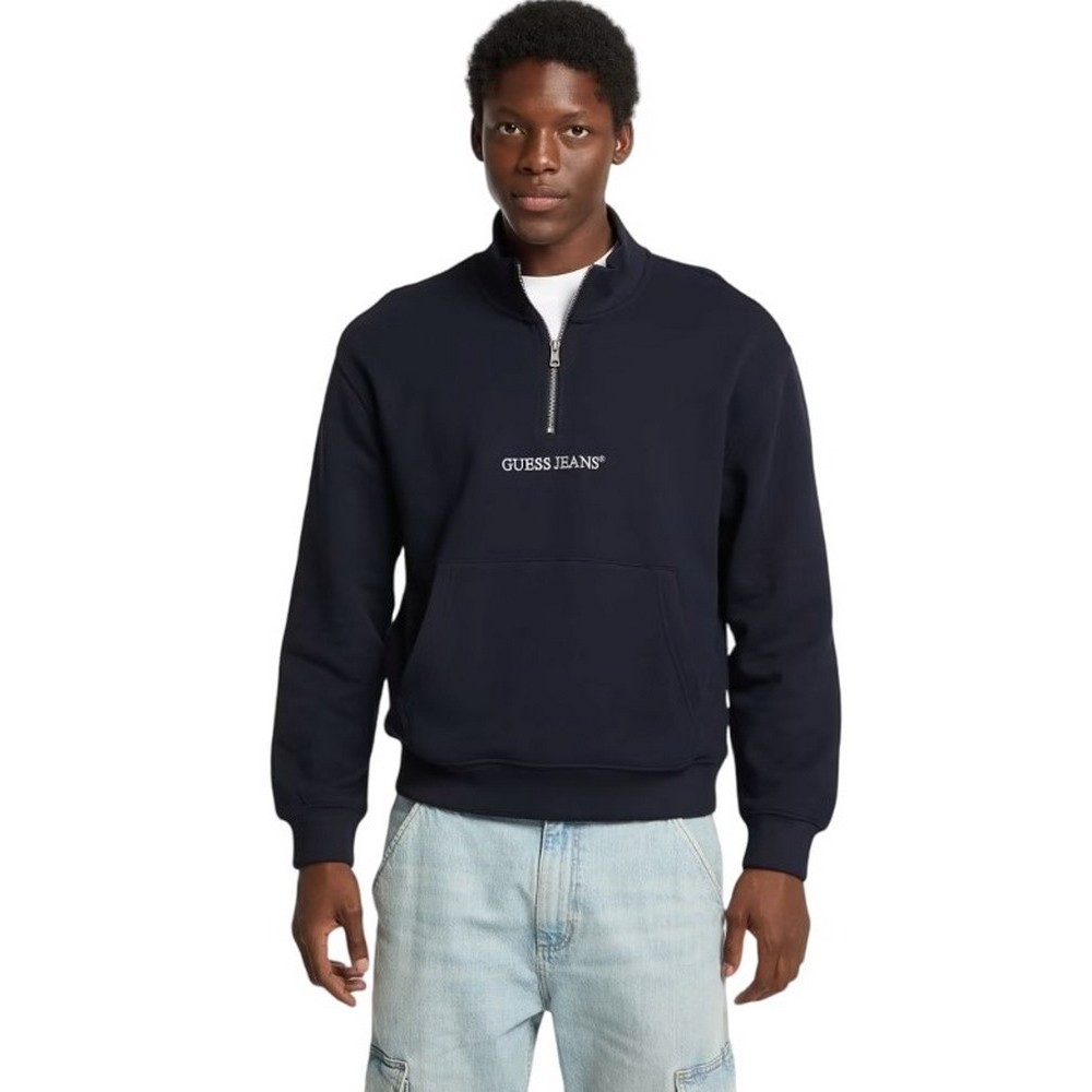 GUESS JEANS HALF ZIP REG EMBRO SWEAT ΜΠΛΟΥΖΑ ΦΟΥΤΕΡ ΑΝΔΡΙΚΗ DARK NAVY