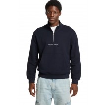 GUESS JEANS HALF ZIP REG EMBRO SWEAT ΜΠΛΟΥΖΑ ΦΟΥΤΕΡ ΑΝΔΡΙΚΗ DARK NAVY