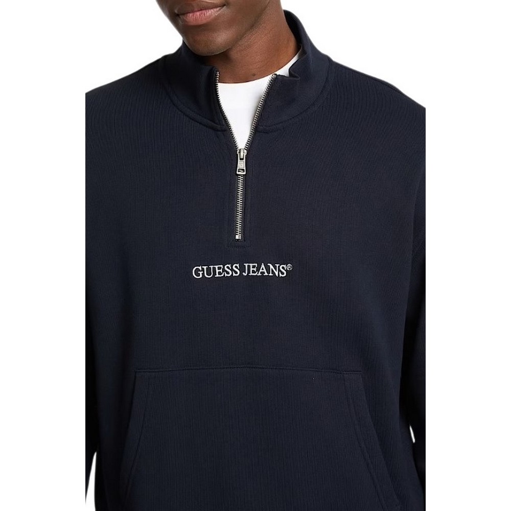 GUESS JEANS HALF ZIP REG EMBRO SWEAT ΜΠΛΟΥΖΑ ΦΟΥΤΕΡ ΑΝΔΡΙΚΗ DARK NAVY