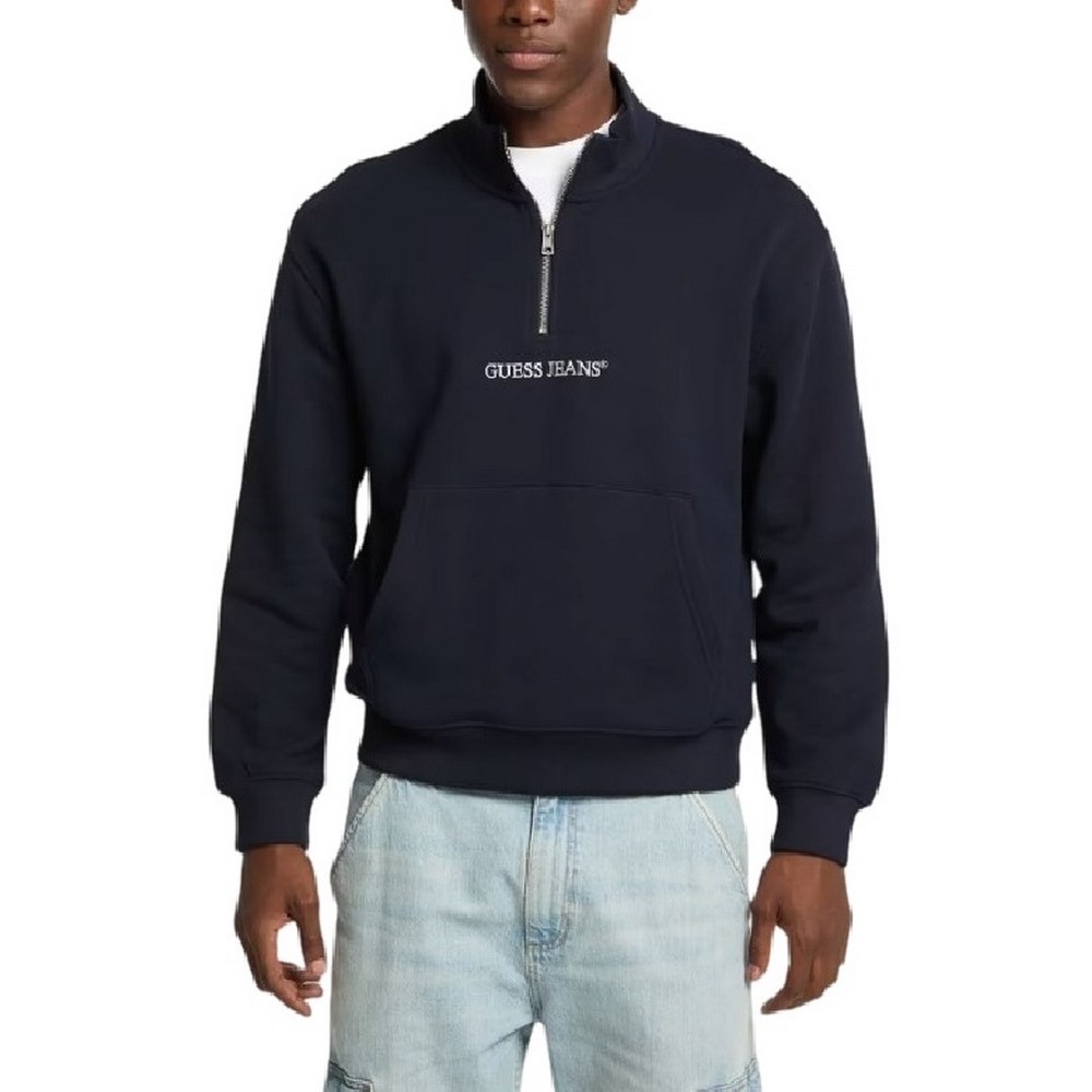 GUESS JEANS HALF ZIP REG EMBRO SWEAT ΜΠΛΟΥΖΑ ΦΟΥΤΕΡ ΑΝΔΡΙΚΗ DARK NAVY