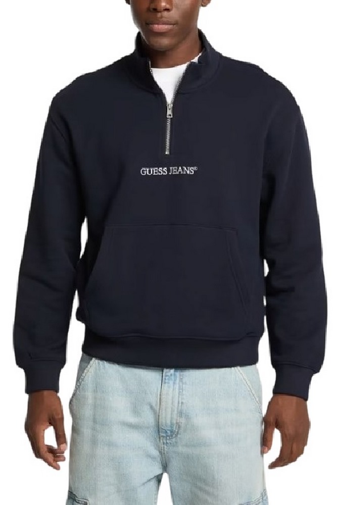 GUESS JEANS HALF ZIP REG EMBRO SWEAT ΜΠΛΟΥΖΑ ΦΟΥΤΕΡ ΑΝΔΡΙΚΗ DARK NAVY