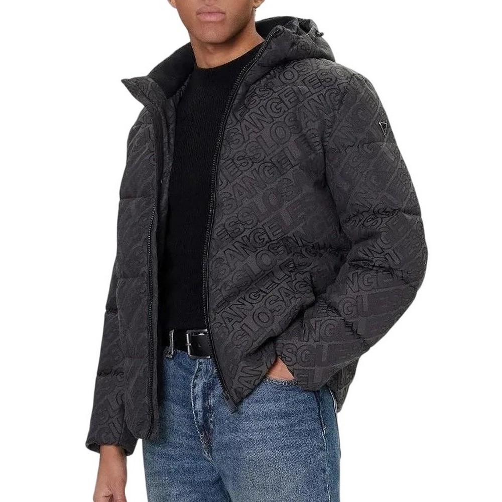 GUESS ALLOVER LOGO PUFFA JACKET ΜΠΟΥΦΑΝ ΑΝΔΡΙΚΟ BLACK
