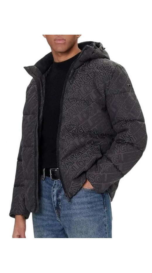 GUESS ALLOVER LOGO PUFFA JACKET ΜΠΟΥΦΑΝ ΑΝΔΡΙΚΟ BLACK