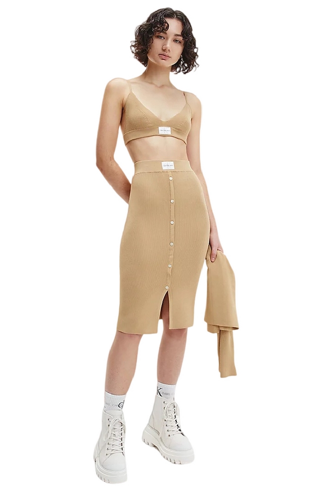 CALVIN KLEIN JEANS BADGE KNITTED BRALETTE ΤΟΠ ΓΥΝΑΙΚΕΙΟ BEIGE
