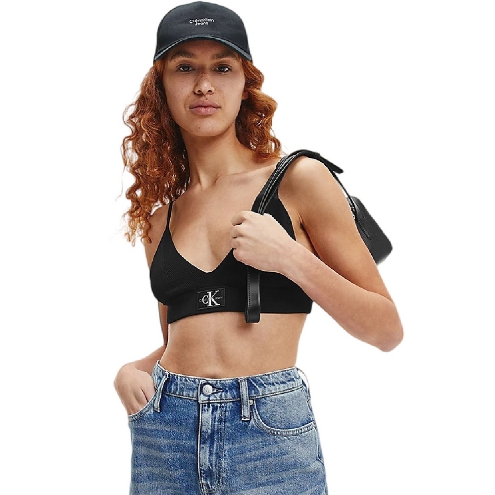 CALVIN KLEIN JEANS BADGE KNITTED BRALETTE ΤΟΠ ΓΥΝΑΙΚΕΙΟ BLACK