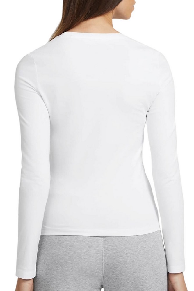 GUESS JEANS  LS CN SLIM LOGO EMB TEE ΜΠΛΟΥΖΑ ΓΥΝΑΙΚΕΙΑ WHITE
