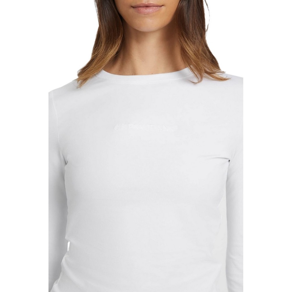 GUESS JEANS  LS CN SLIM LOGO EMB TEE ΜΠΛΟΥΖΑ ΓΥΝΑΙΚΕΙΑ WHITE