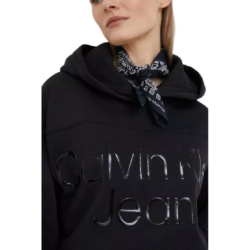 CALVIN KLEIN JEANS SHINY INSTITUTIONAL HOODIE ΜΠΛΟΥΖΑ ΦΟΥΤΕΡ ΓΥΝΑΙΚΕΙΑ BLACK