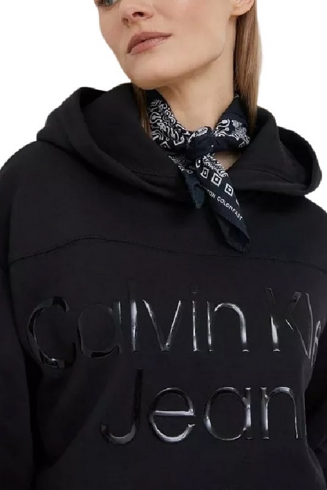 CALVIN KLEIN JEANS SHINY INSTITUTIONAL HOODIE ΜΠΛΟΥΖΑ ΦΟΥΤΕΡ ΓΥΝΑΙΚΕΙΑ BLACK