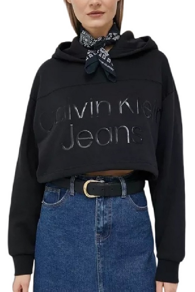 CALVIN KLEIN JEANS SHINY INSTITUTIONAL HOODIE ΜΠΛΟΥΖΑ ΦΟΥΤΕΡ ΓΥΝΑΙΚΕΙΑ BLACK