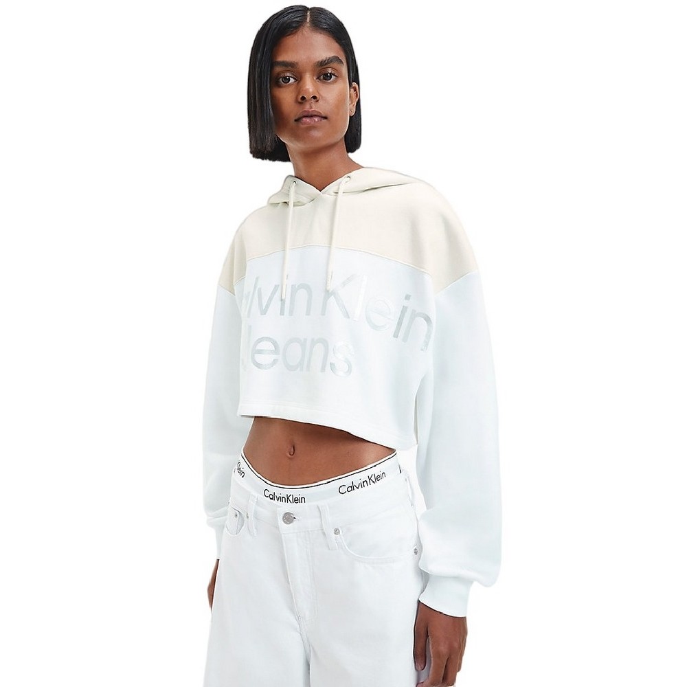 CALVIN KLEIN JEANS SHINY INSTITUTIONAL HOODIE ΜΠΛΟΥΖΑ ΦΟΥΤΕΡ ΓΥΝΑΙΚΕΙΑ WHITE