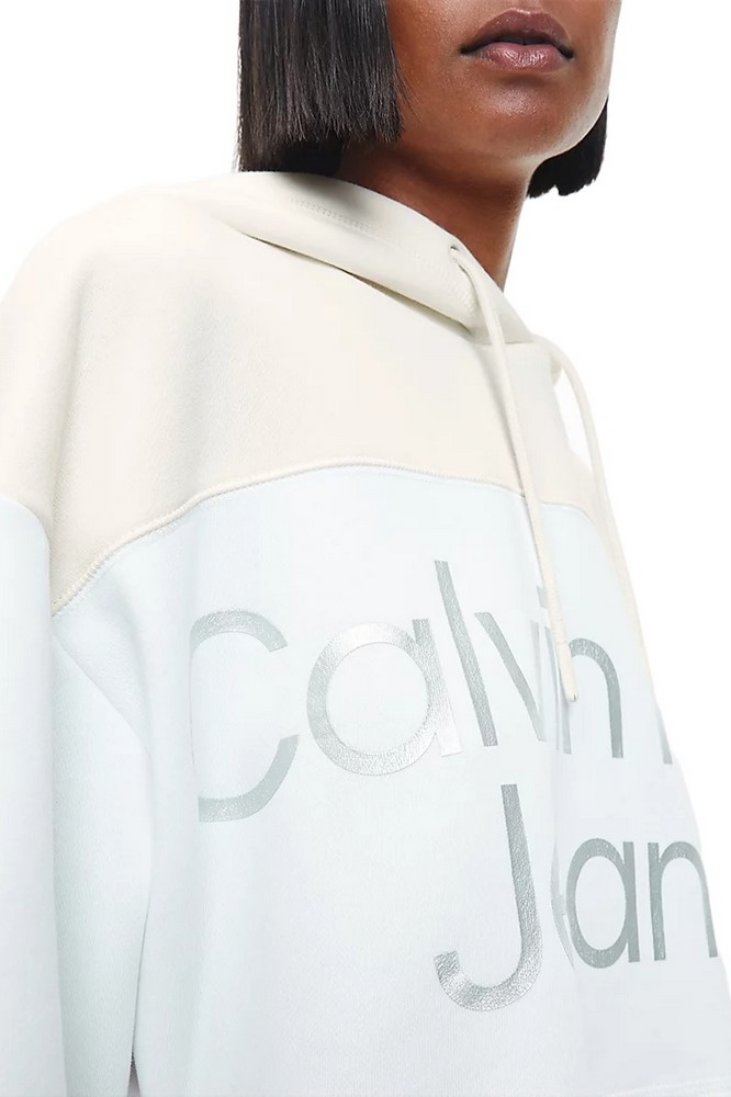 CALVIN KLEIN JEANS SHINY INSTITUTIONAL HOODIE ΜΠΛΟΥΖΑ ΦΟΥΤΕΡ ΓΥΝΑΙΚΕΙΑ WHITE