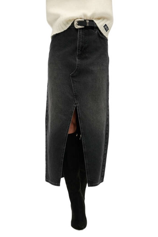 SUPERDRY D1 OVIN DENIM SPLIT MAXI SKIRT ΦΟΥΣΤΑ ΓΥΝΑΙΚΕΙΟ BLACK