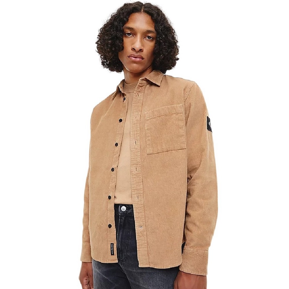 CALVIN KLEIN JEANS MONOLOGO BADGE CORDUROY SHIRT ΠΟΥΚΑΜΙΣΟ ΑΝΔΡΙΚΟ BEIGE