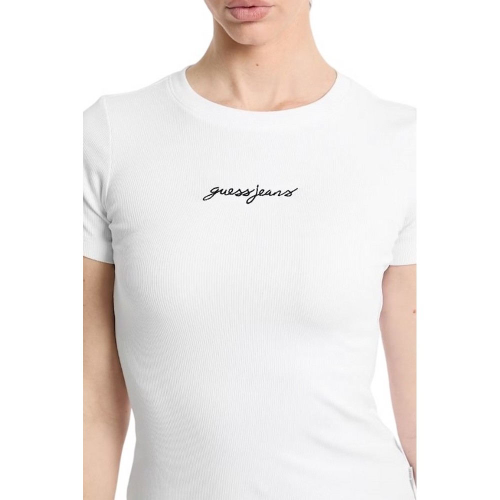 GUESS JEANS SL CN EMBRO SLIM RIB TEE ΜΠΛΟΥΖΑ ΓΥΝΑΙΚΕΙΑ WHITE