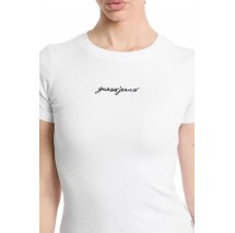 GUESS JEANS SL CN EMBRO SLIM RIB TEE ΜΠΛΟΥΖΑ ΓΥΝΑΙΚΕΙΑ WHITE