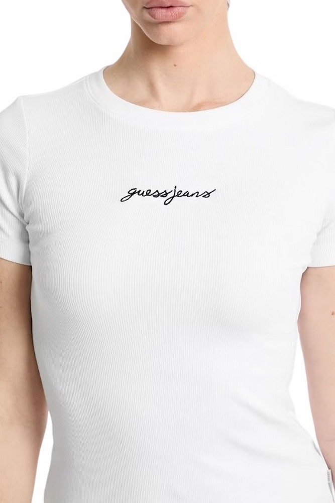 GUESS JEANS SL CN EMBRO SLIM RIB TEE ΜΠΛΟΥΖΑ ΓΥΝΑΙΚΕΙΑ WHITE