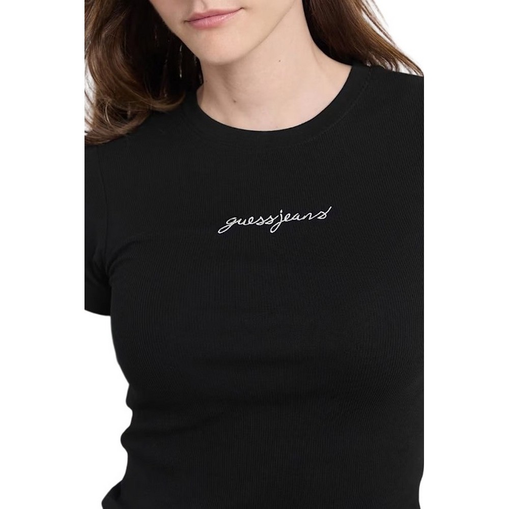 GUESS JEANS SL CN EMBRO SLIM RIB TEE ΜΠΛΟΥΖΑ ΓΥΝΑΙΚΕΙΑ BLACK