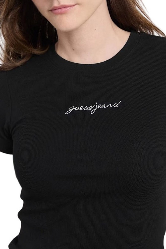 GUESS JEANS SL CN EMBRO SLIM RIB TEE ΜΠΛΟΥΖΑ ΓΥΝΑΙΚΕΙΑ BLACK