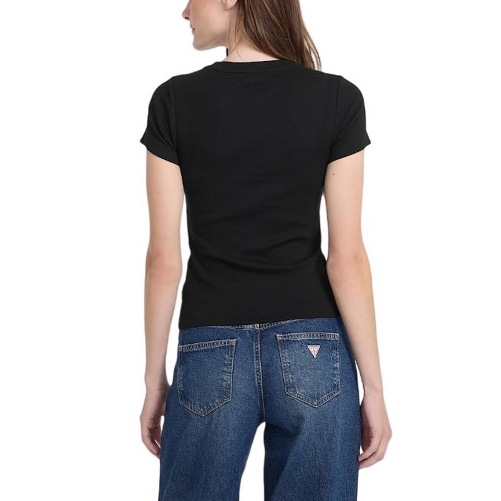 GUESS JEANS SL CN EMBRO SLIM RIB TEE ΜΠΛΟΥΖΑ ΓΥΝΑΙΚΕΙΑ BLACK