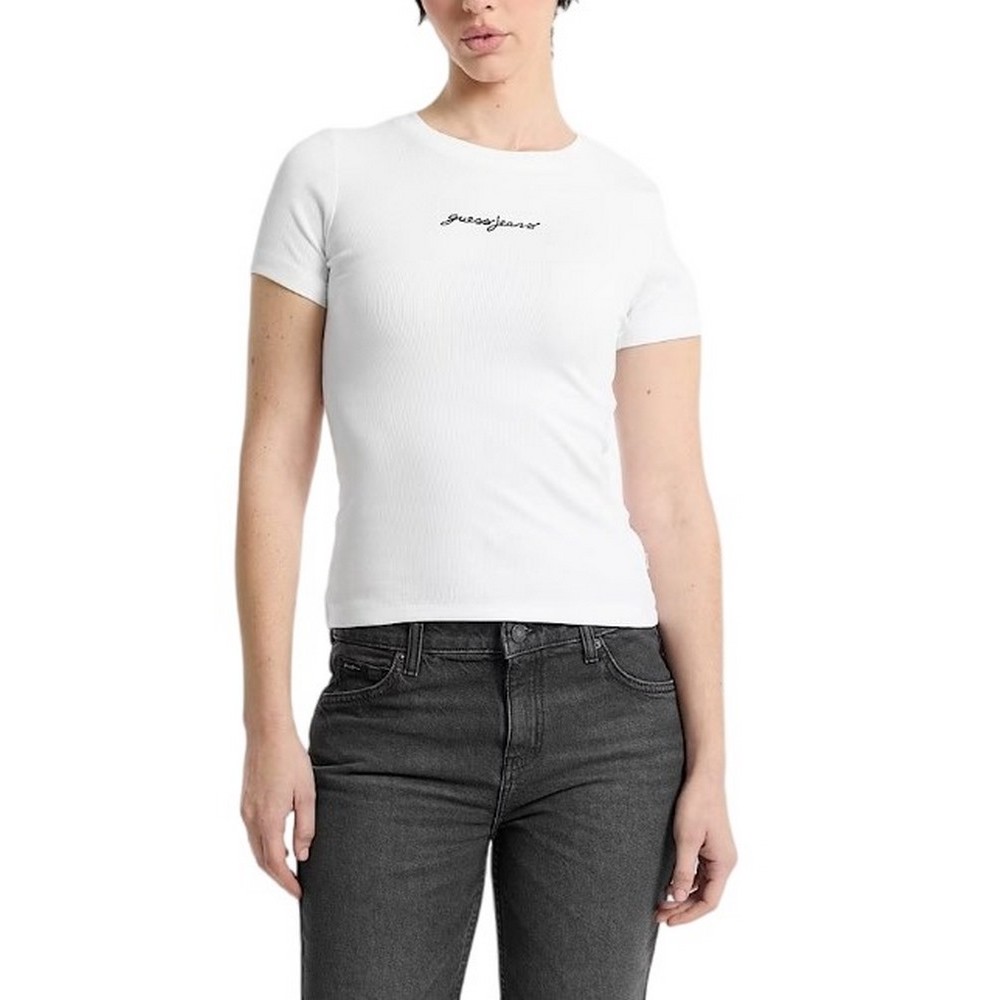 GUESS JEANS SL CN EMBRO SLIM RIB TEE ΜΠΛΟΥΖΑ ΓΥΝΑΙΚΕΙΑ WHITE