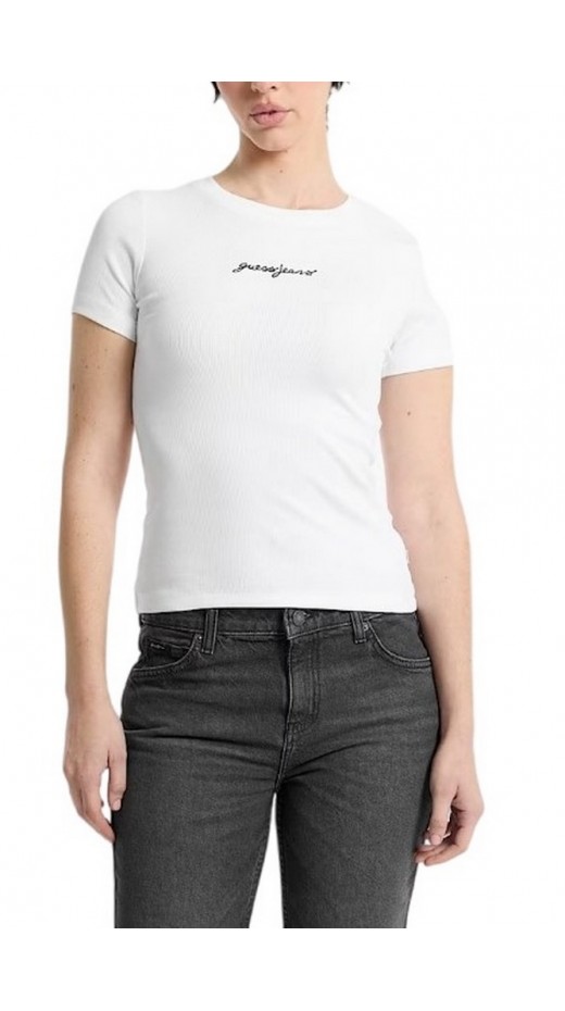 GUESS JEANS SL CN EMBRO SLIM RIB TEE ΜΠΛΟΥΖΑ ΓΥΝΑΙΚΕΙΑ WHITE