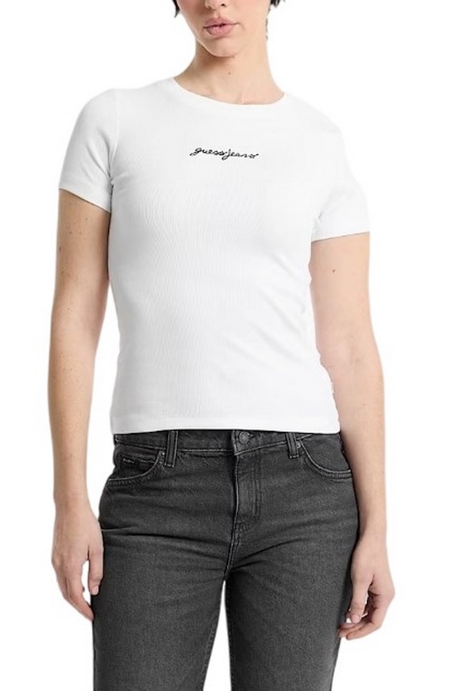 GUESS JEANS SL CN EMBRO SLIM RIB TEE ΜΠΛΟΥΖΑ ΓΥΝΑΙΚΕΙΑ WHITE