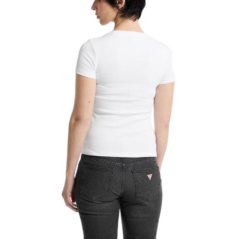 GUESS JEANS SL CN EMBRO SLIM RIB TEE ΜΠΛΟΥΖΑ ΓΥΝΑΙΚΕΙΑ WHITE