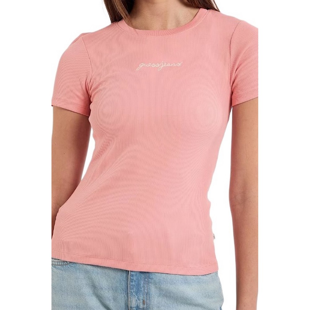 GUESS JEANS SL CN EMBRO SLIM RIB TEE ΜΠΛΟΥΖΑ ΓΥΝΑΙΚΕΙΑ PINK