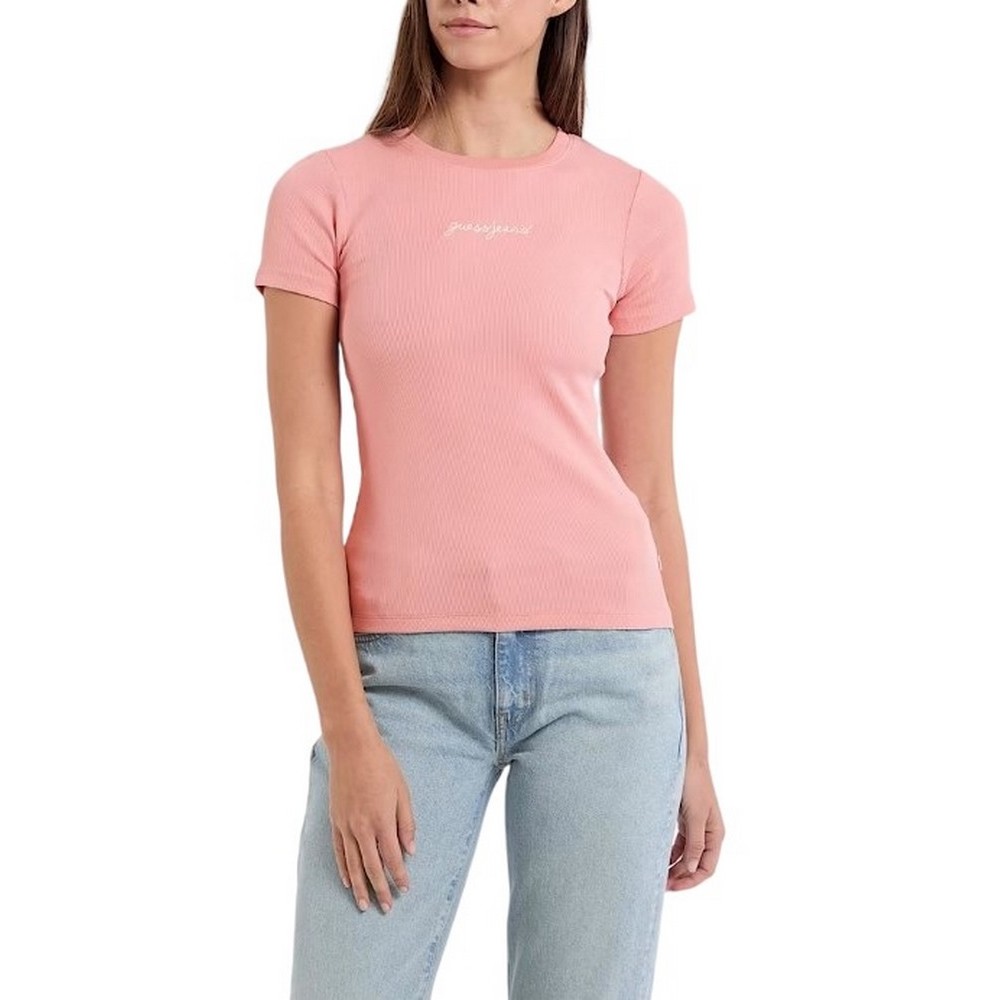 GUESS JEANS SL CN EMBRO SLIM RIB TEE ΜΠΛΟΥΖΑ ΓΥΝΑΙΚΕΙΑ PINK