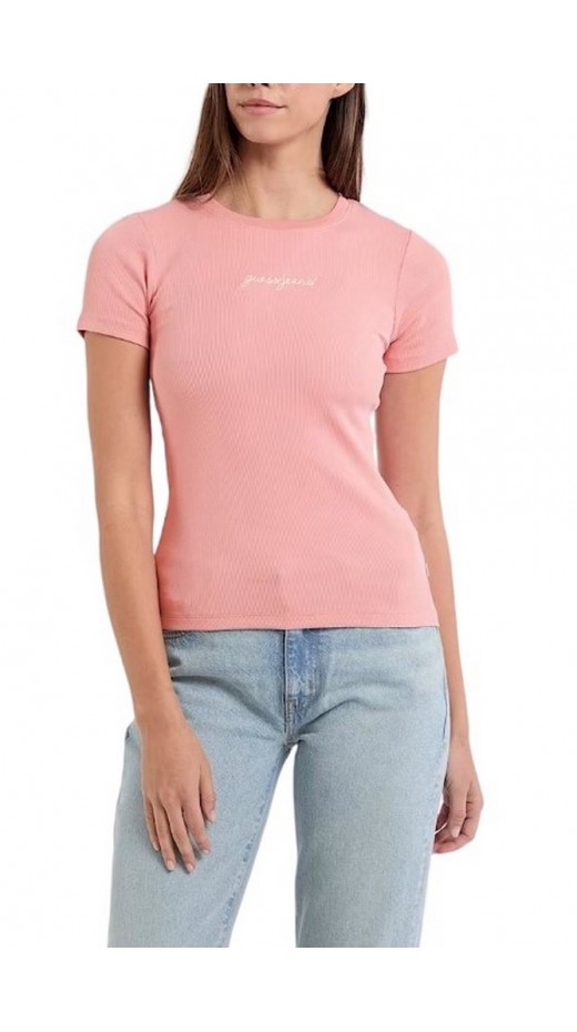 GUESS JEANS SL CN EMBRO SLIM RIB TEE ΜΠΛΟΥΖΑ ΓΥΝΑΙΚΕΙΑ PINK