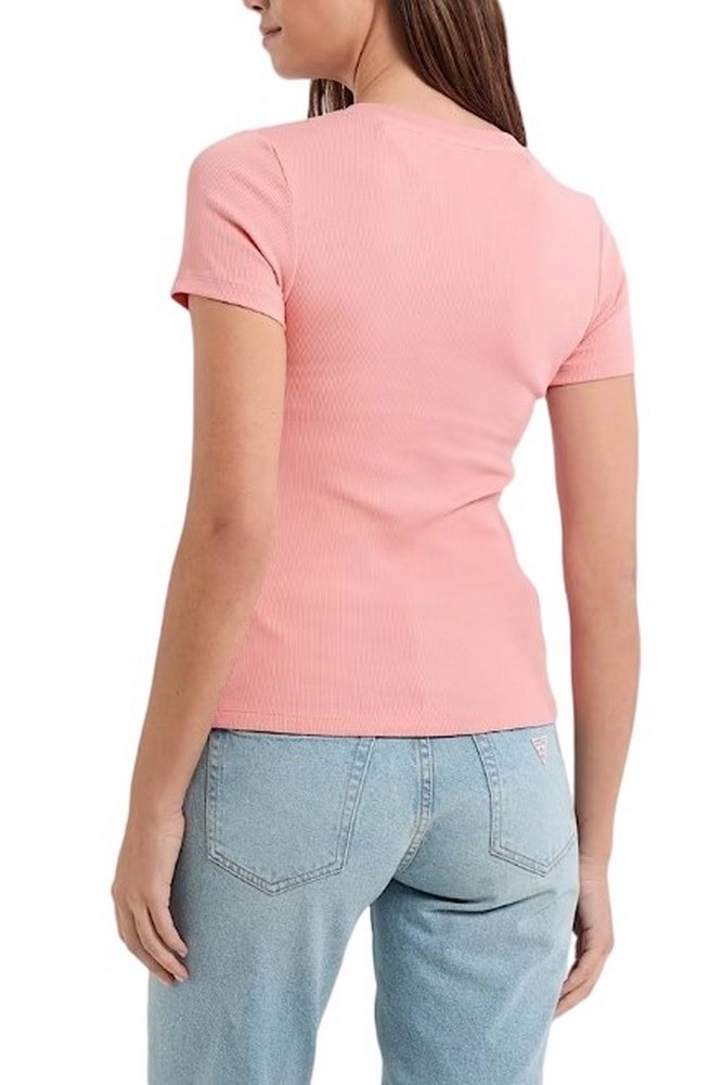 GUESS JEANS SL CN EMBRO SLIM RIB TEE ΜΠΛΟΥΖΑ ΓΥΝΑΙΚΕΙΑ PINK