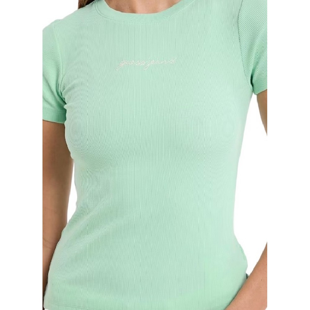 GUESS JEANS SL CN EMBRO SLIM RIB TEE ΜΠΛΟΥΖΑ ΓΥΝΑΙΚΕΙΑ MINT