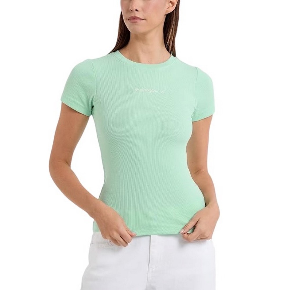 GUESS JEANS SL CN EMBRO SLIM RIB TEE ΜΠΛΟΥΖΑ ΓΥΝΑΙΚΕΙΑ MINT
