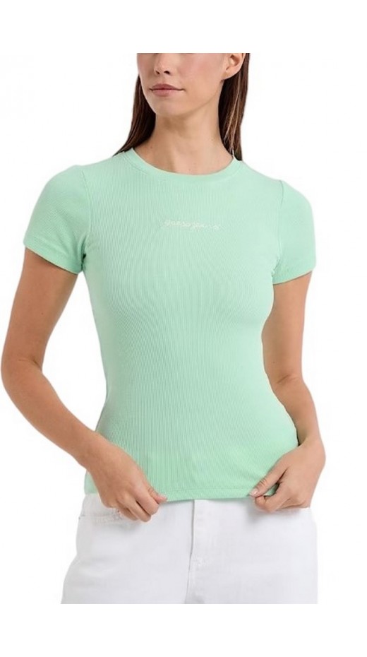 GUESS JEANS SL CN EMBRO SLIM RIB TEE ΜΠΛΟΥΖΑ ΓΥΝΑΙΚΕΙΑ MINT