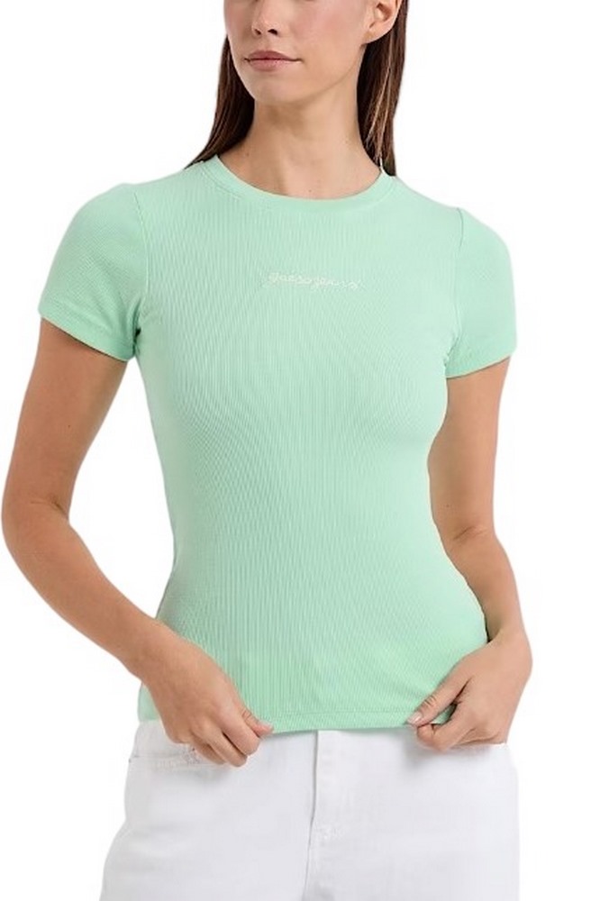 GUESS JEANS SL CN EMBRO SLIM RIB TEE ΜΠΛΟΥΖΑ ΓΥΝΑΙΚΕΙΑ MINT