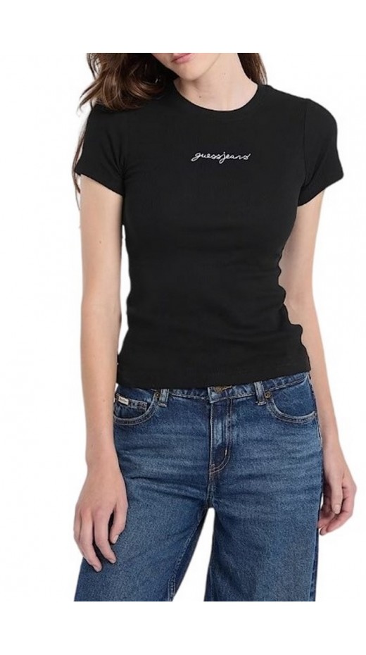 GUESS JEANS SL CN EMBRO SLIM RIB TEE ΜΠΛΟΥΖΑ ΓΥΝΑΙΚΕΙΑ BLACK