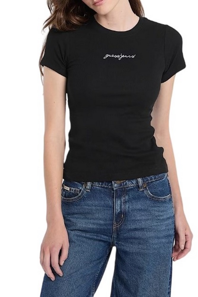 GUESS JEANS SL CN EMBRO SLIM RIB TEE ΜΠΛΟΥΖΑ ΓΥΝΑΙΚΕΙΑ BLACK