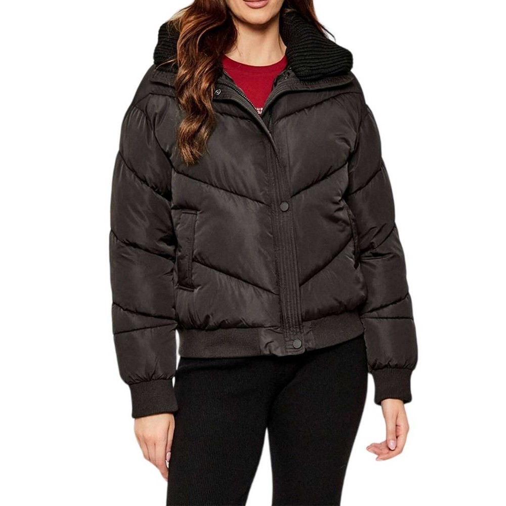 GUESS DORA DETACHABLE KNIT-COLLAR PU ΜΠΟΥΦΑΝ ΓΥΝΑΙΚΕΙΟ BLACK