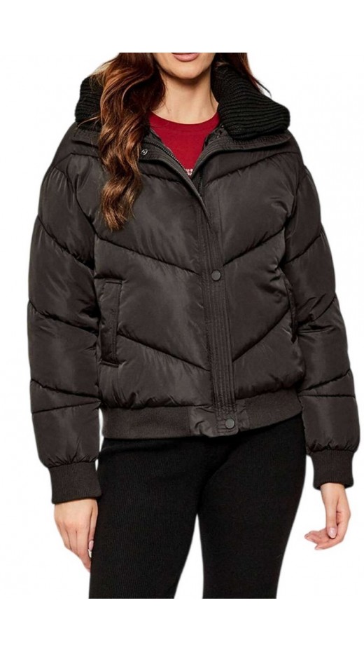 GUESS DORA DETACHABLE KNIT-COLLAR PU ΜΠΟΥΦΑΝ ΓΥΝΑΙΚΕΙΟ BLACK