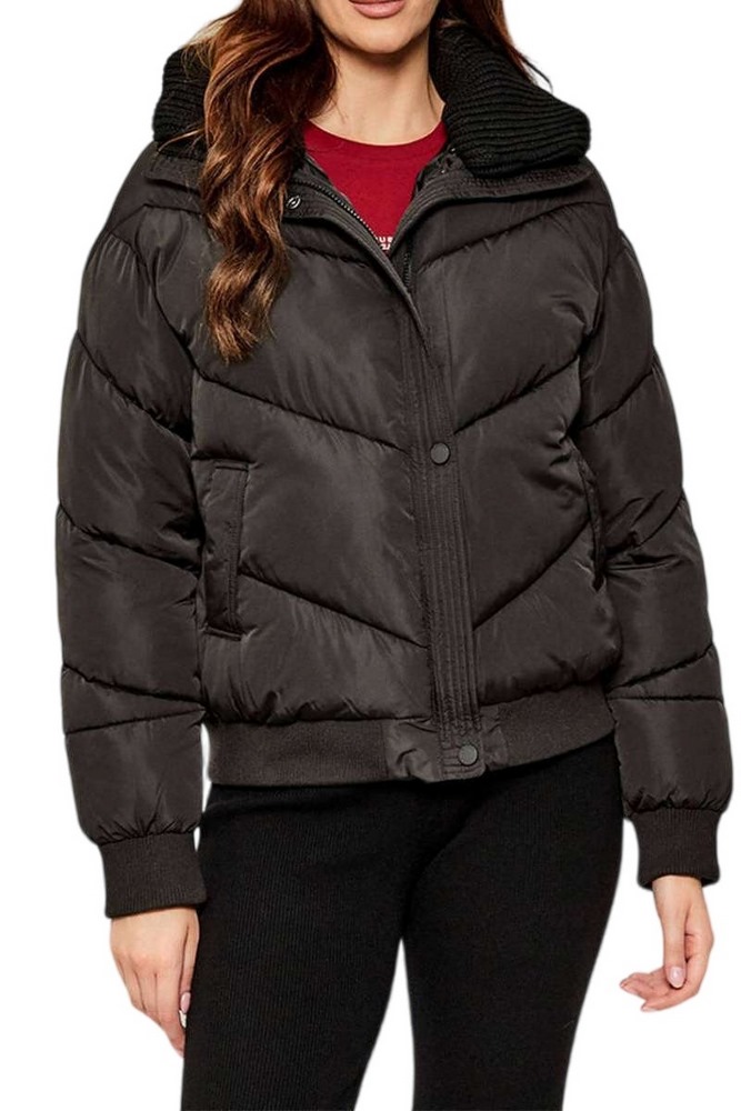 GUESS DORA DETACHABLE KNIT-COLLAR PU ΜΠΟΥΦΑΝ ΓΥΝΑΙΚΕΙΟ BLACK