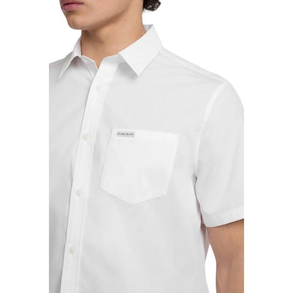 GUESS JEANS SS REG PKT COLLAR  ΠΟΥΚΑΜΙΣΟ ΑΝΔΡΙΚΟ WHITE