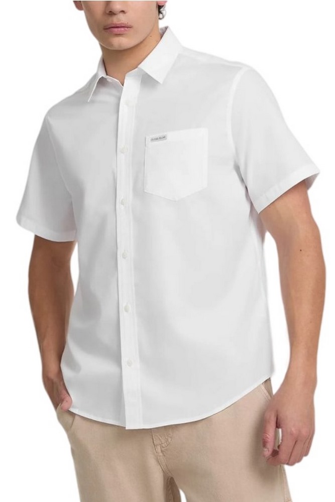 GUESS JEANS SS REG PKT COLLAR  ΠΟΥΚΑΜΙΣΟ ΑΝΔΡΙΚΟ WHITE