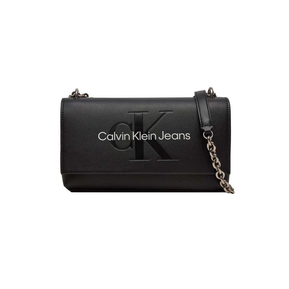 CALVIN KLEIN JEANS SCULPTED EW FLAP W/CHAIN25 MONO ΤΣΑΝΤΑ ΓΥΝΑΙΚΕΙΑ BLACK/WHITE