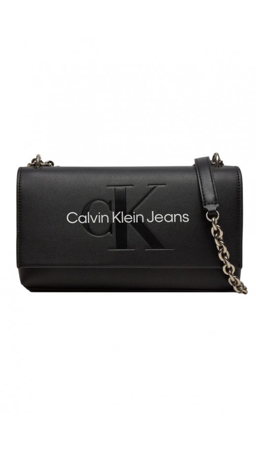 CALVIN KLEIN JEANS SCULPTED EW FLAP W/CHAIN25 MONO ΤΣΑΝΤΑ ΓΥΝΑΙΚΕΙΑ BLACK/WHITE