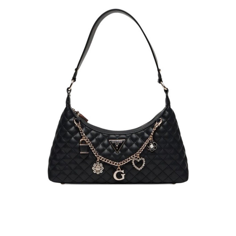 GUESS EVERLEE TOP ZIP SHOULDER BAG ΤΣΑΝΤΑ ΓΥΝΑΙΚΕΙΑ BLACK