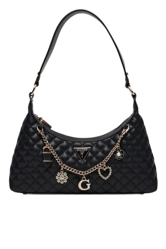 GUESS EVERLEE TOP ZIP SHOULDER BAG ΤΣΑΝΤΑ ΓΥΝΑΙΚΕΙΑ BLACK