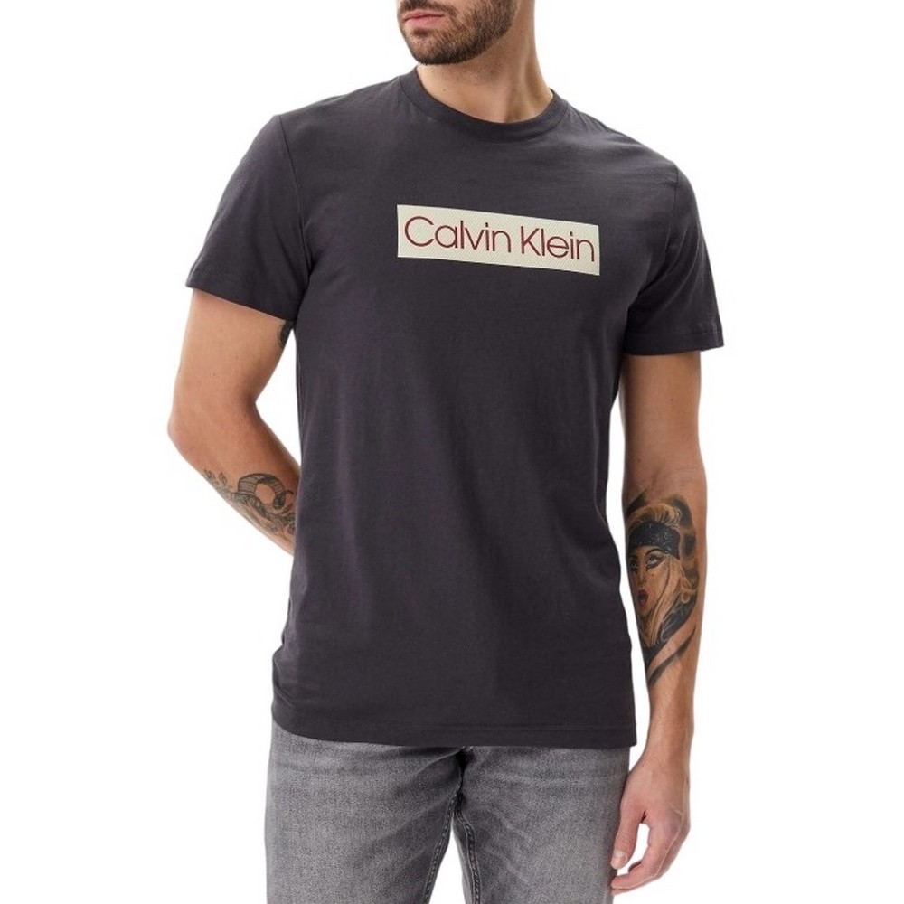 CALVIN KLEIN LABEL PRINT TEE T-SHIRT ΜΠΛΟΥΖΑ ΑΝΔΡΙΚΗ GREY