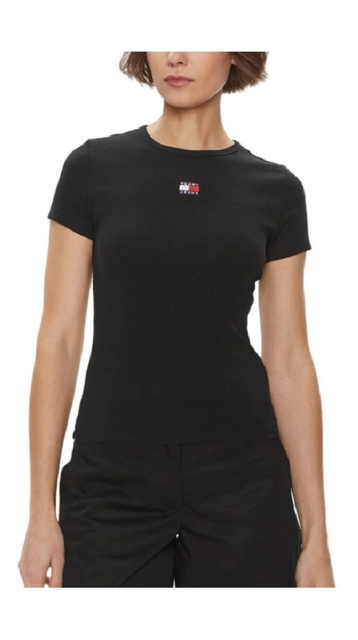 TOMMY JEANS SLIM BADGE RIB TEE T-SHIRT ΜΠΛΟΥΖΑ ΓΥΝΑΙΚΕΙΑ BLACK
