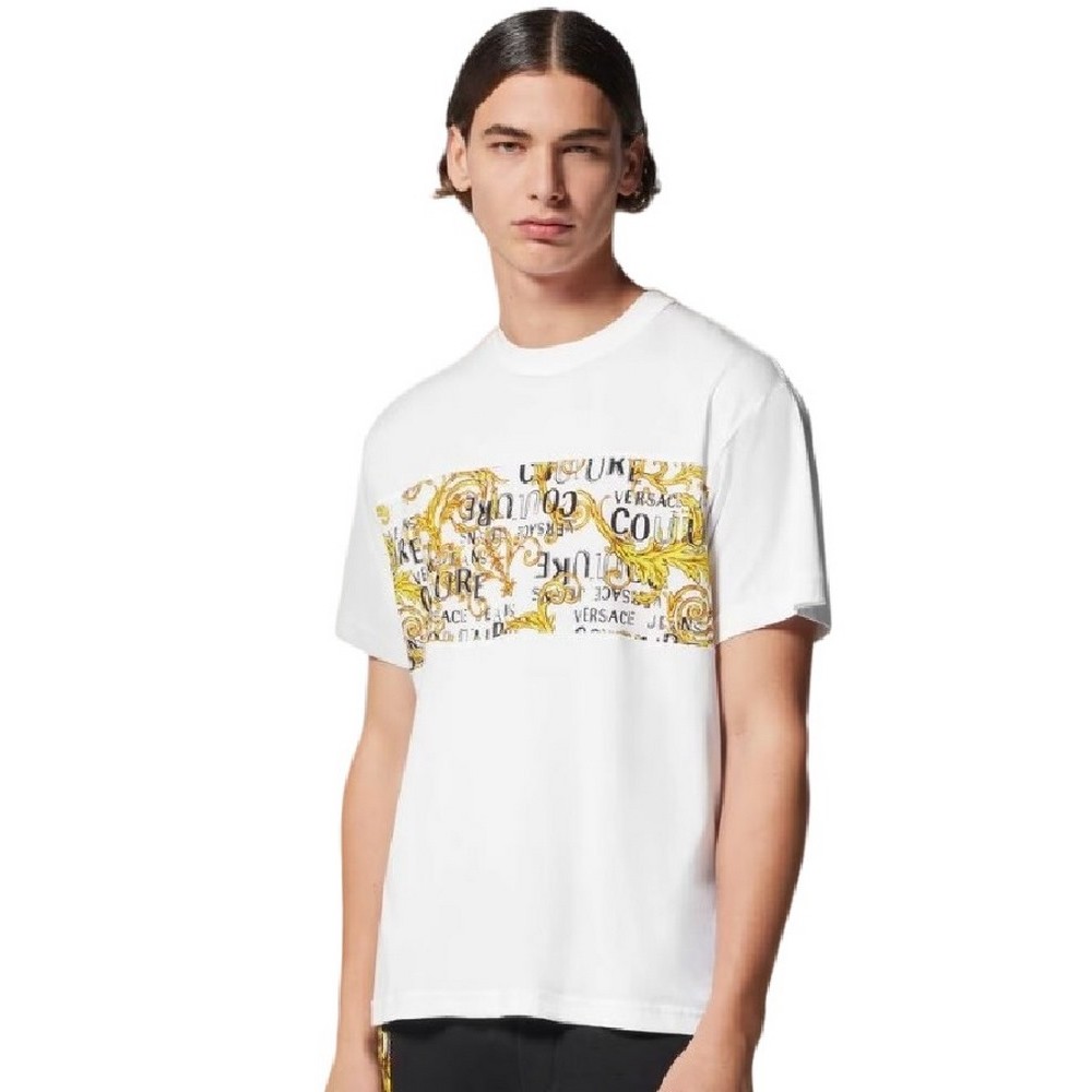 VERSACE JEANS COUTURE LOGO BAROQUE T-SHIRT ΜΠΛΟΥΖΑ ΑΝΔΡΙΚΗ WHITE